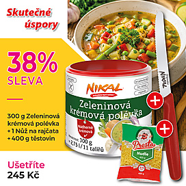 Zeleninová krémová polévka 300 g + Nůž na rajčata + 400 g těstovin